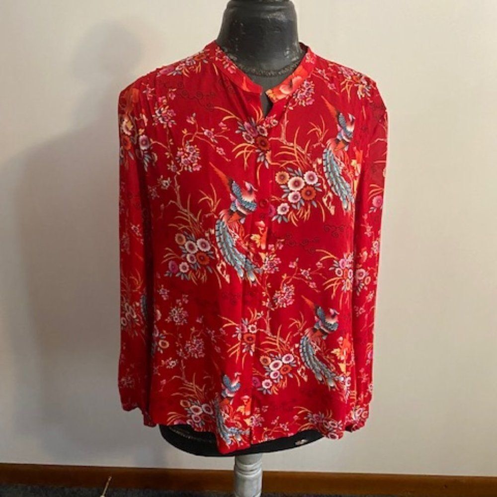Monterey Bayred Floral Print Button Down Blouse Size 14